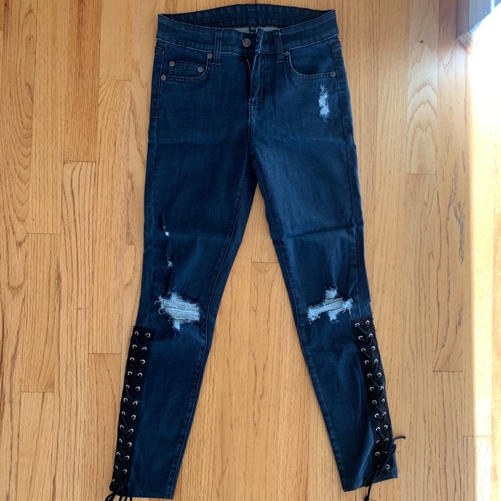 LF Blue CARMAR Skinny Jeans W/ lace up ankle S: 25